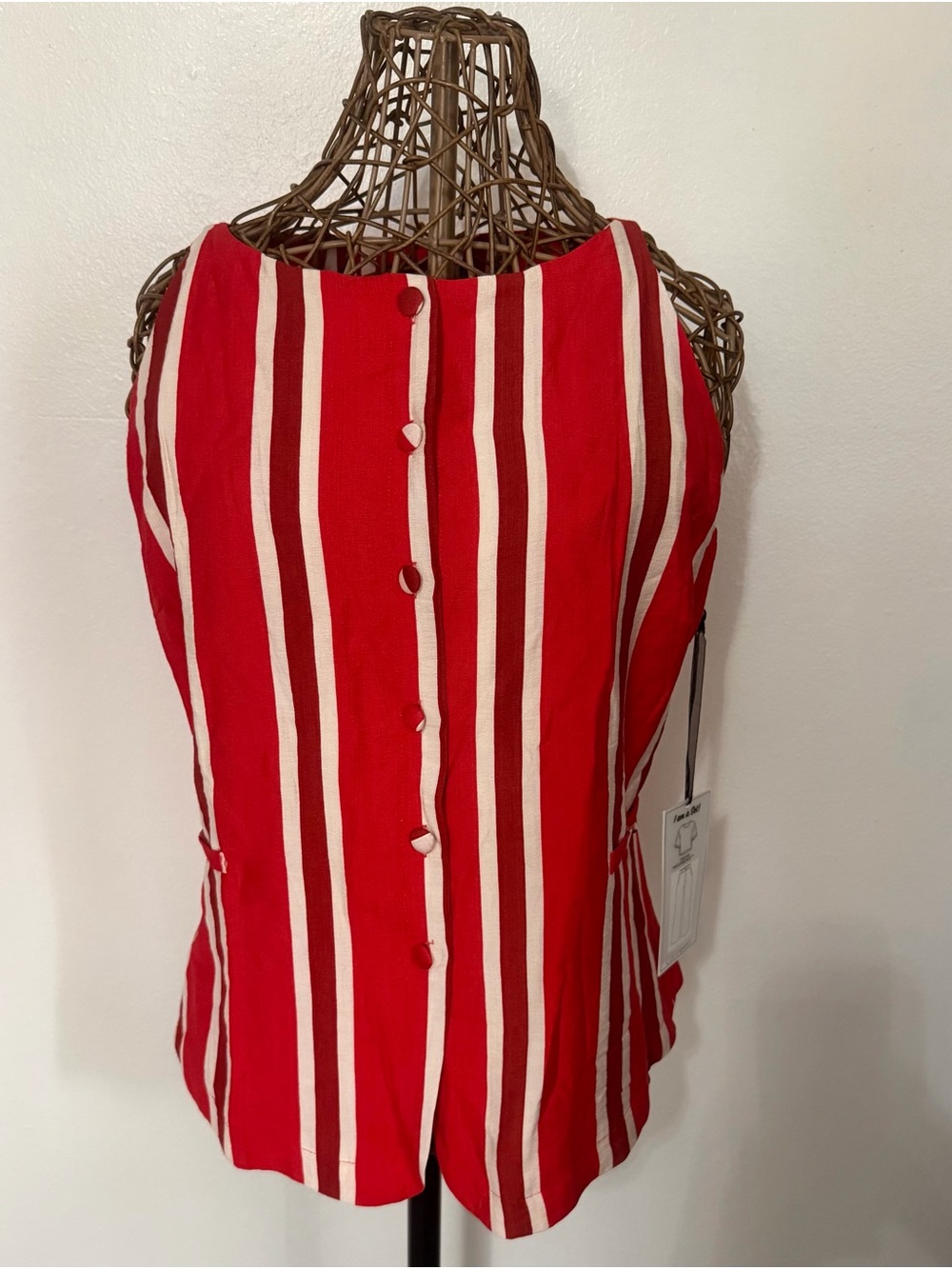 Lulumari Red and White Vertical Stripe Button-Back Camisole